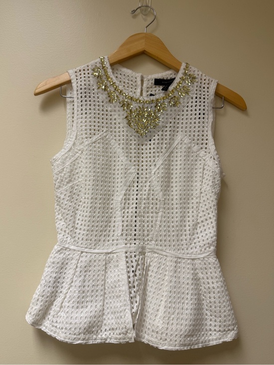 BCBGMaxAzria Tops - NWT; BCBG Max Azria top white eyelet texture and a heavily embellished🌸